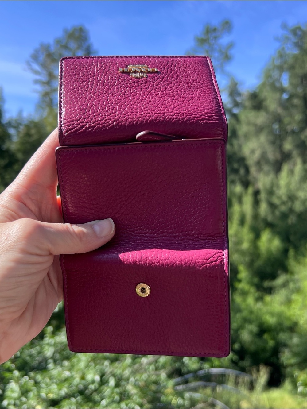 COACH Micro Trifold Wallet Pebble Leather Light Raspberry with Gold Hardware - Picture 4 of 8
